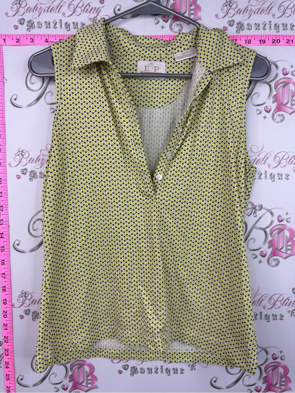 EP Pro tank top button up dots Yellow & Black Sleeveless Polo Golf Top